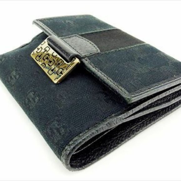 Gucci Wallet Purse Glogos Black Canvas Leather Woman unisex Authentic Used C3345 - Picture 6 of 9